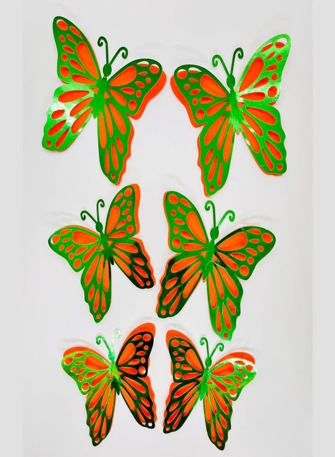 Untumble Butterfly Stickers for Decoration in Green & Orange | Can be Used on Balloon Arches | Pack of 6 - Image 1
